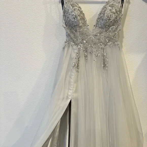 Elegant Silver Embellished Evening Gown - Picture 7 of 16